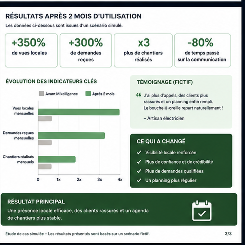 Synthèse visuelle des résultats simulés de l'artisan après la période test